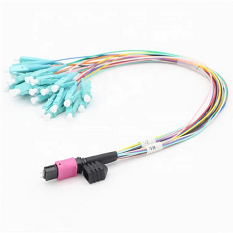 Om4 24 Core MPO MTP-LC Fiber Optic Cord 0.9mm Fanout Low Insertion Loss Polarity B Key up-Key up Trunk Fiber Optic Cable